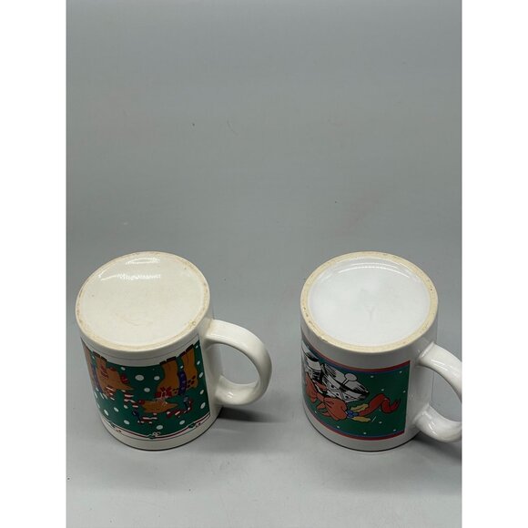 Christmas coffee hot chocolate mugs set of 2 one with reindeer brown green READ - Picture 4 of 6